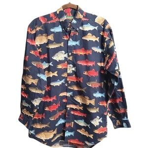 Tango By Max Raab Colorful Fish Print Shirt Button Front Blue Size‎ Medium